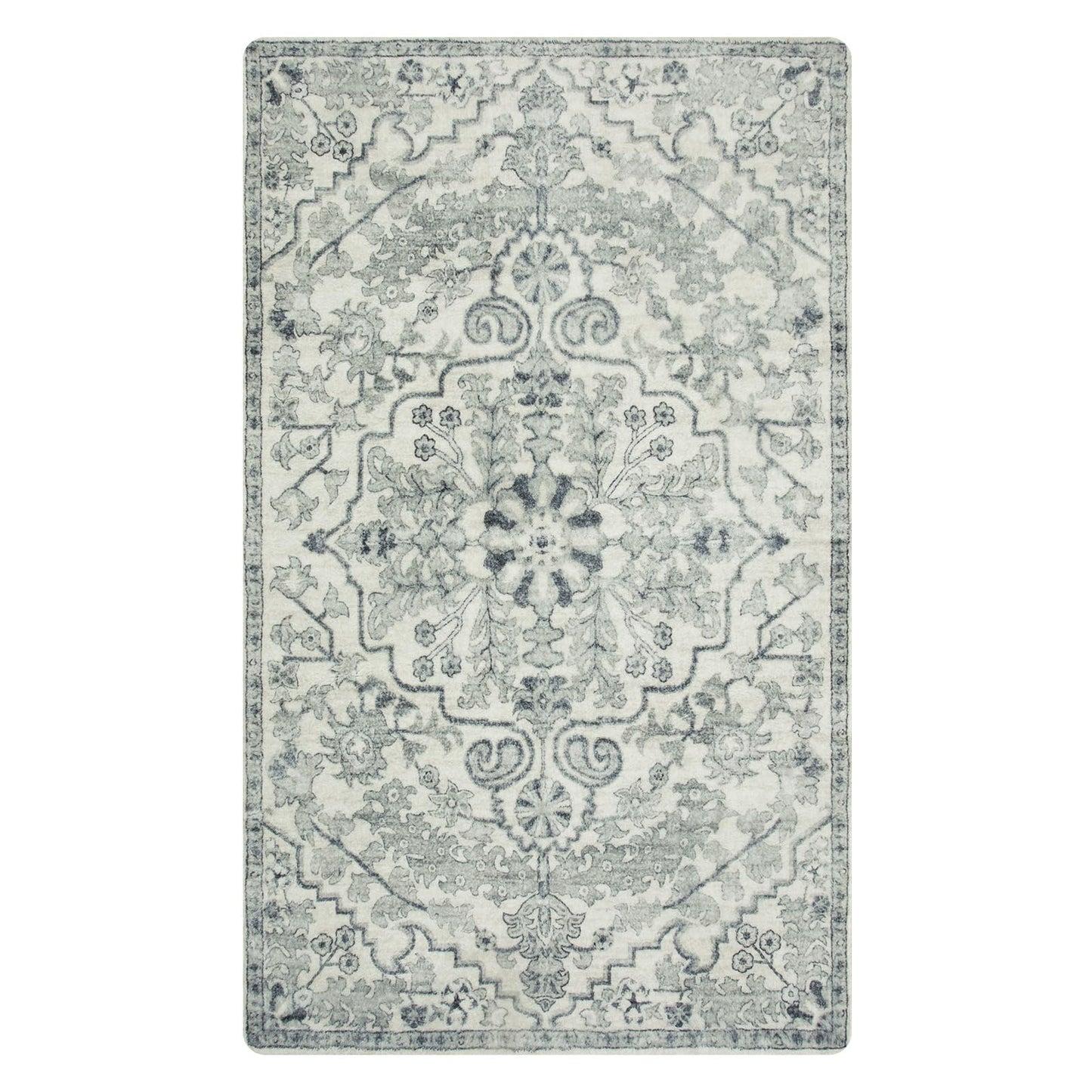 Lahome Reine Bohemian Floral Medallion Area Rug - 3x5 Beige Washable Entryway Rug Office Mat, Transitional Non Slip Indoor Throw Bedroom Carpet for Kitchen Coffee Table Mudroom Dressing Room RV
