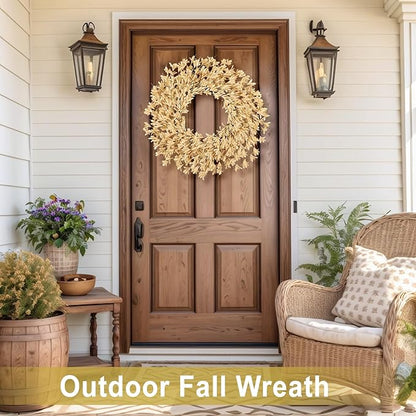 26 Inch Realistic Fall Wreaths for Front Door Outside Autumn Wreath Outdoor Indoors Fall Decorations for Home Thanksgiving Halloween Holiday Decorations Clearance for Wall Porch Door (Wheat)