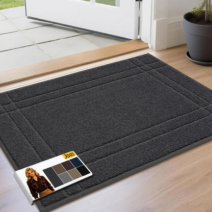 JSEI Entryway Rugs Doormat 20"x32", Non-Slip Dirt Trapper Door Mats Indoor, Washable Absorbent and Stain Resist Welcome Floor Mat for Front Door, Dog Door Mat, Dirty Wet Shoes & Paws, Dark Grey