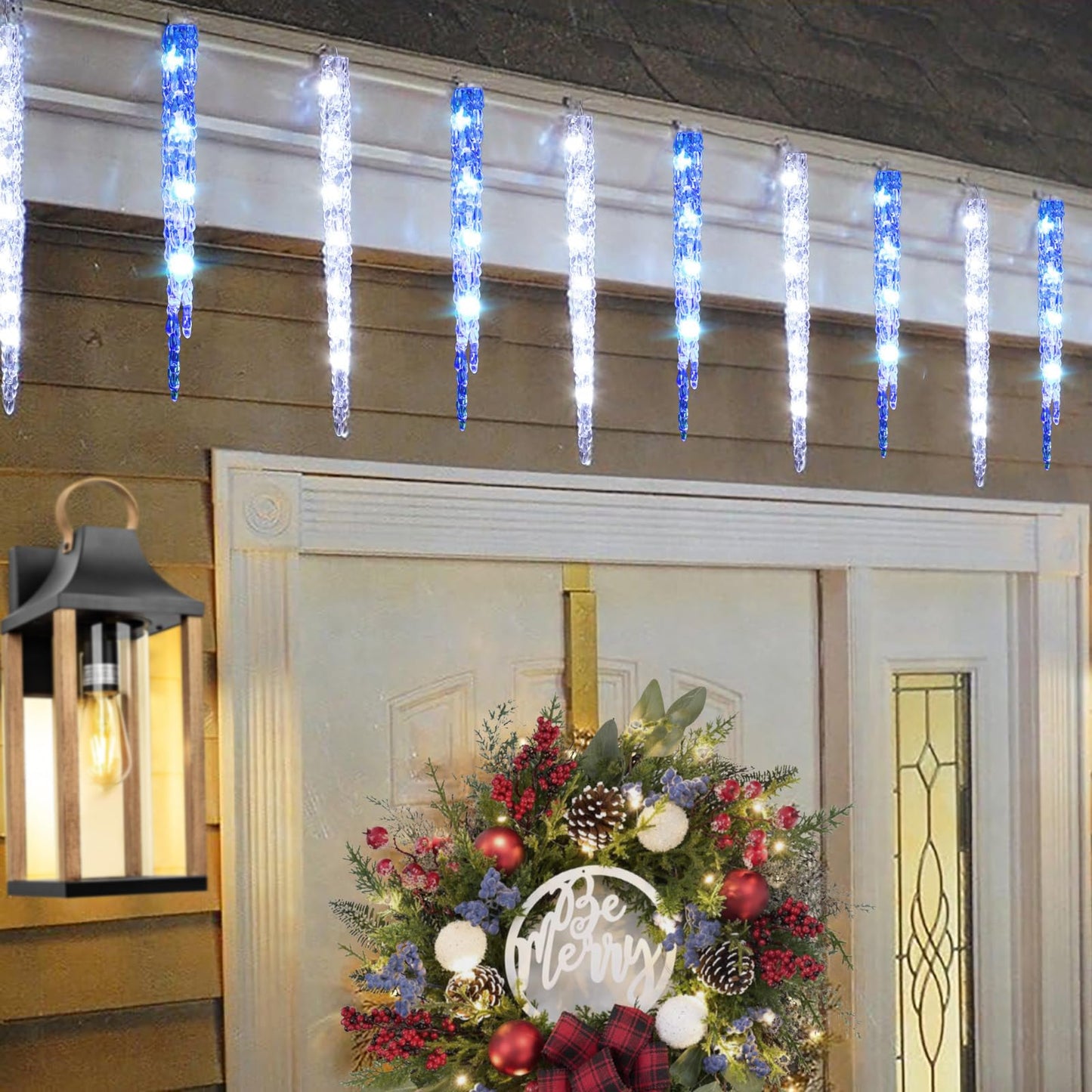 TWINKVILLA Blue and White Icicle Lights for Outside, Christmas Lights Outdoor with 20 Large Tubes, 29FT 8 Modes with Timer, Connectable Meteor Shower Light for Eave Roofline Tree Decoration