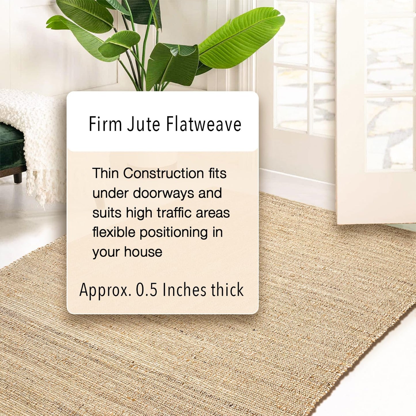 Chardin home 8x10 Jute Cotton Hand Woven Area Rug, Natural Jute Braided Boho Farmhouse Rug, Rustic Vintage Reversible Natural Fiber Rug for Living Room, Bedroom, Dining Room, Office, or Entryway.