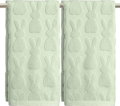 Artoid Mode 2 Pcs Light Green 3D Rabbit Jacquard Easter Hand Towels