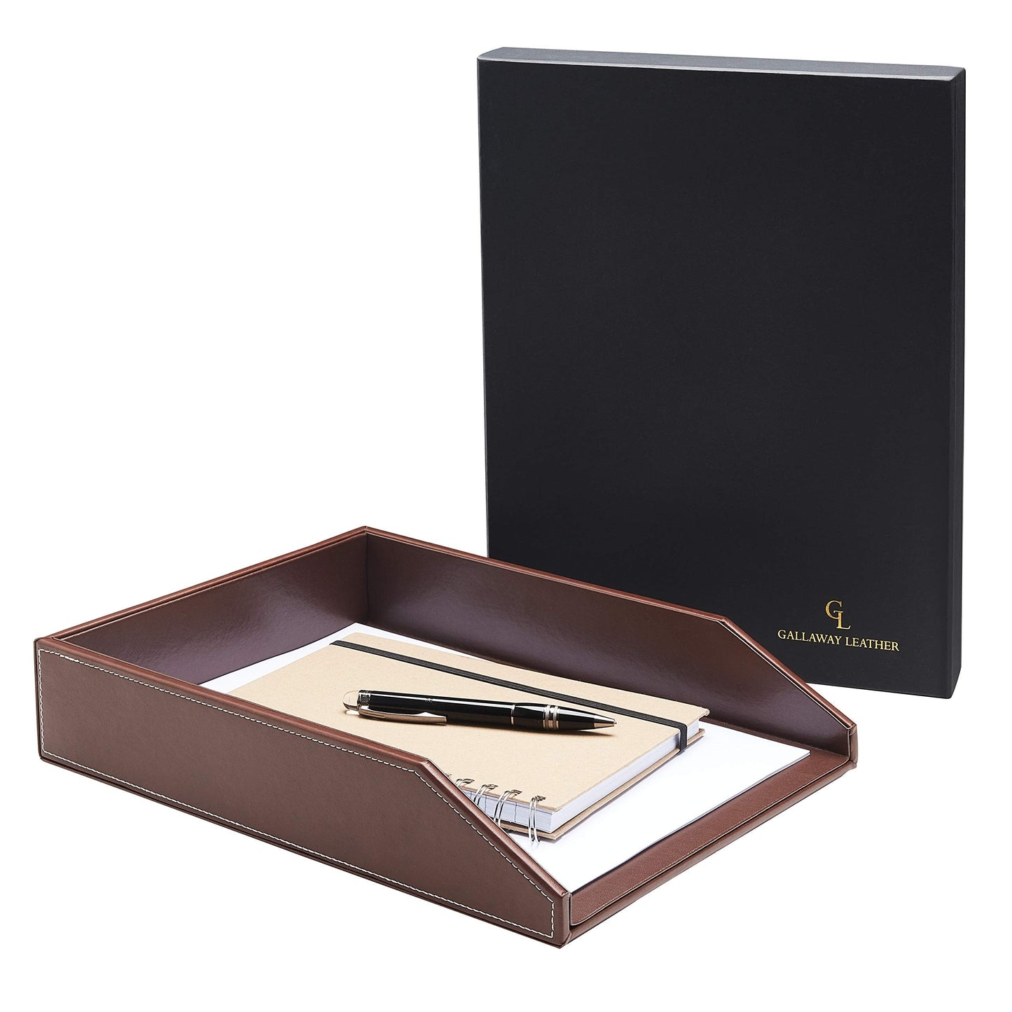 Gallaway Leather Letter Desk Organizer - Premium PU Leather Perfect for Office Organization, Document Holder Fits A4 Paper, Stackable Drawers for Extra Desk Storage