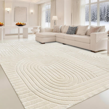 MATIIUI Beige Solid Area Rug 8x10 – Large Washable Soft Indoor Rugs for Living Room Bedroom, Modern Geometric Bohemian Pattern High-Low Pile Textured Carpet for House Apartment, Home Office Decor
