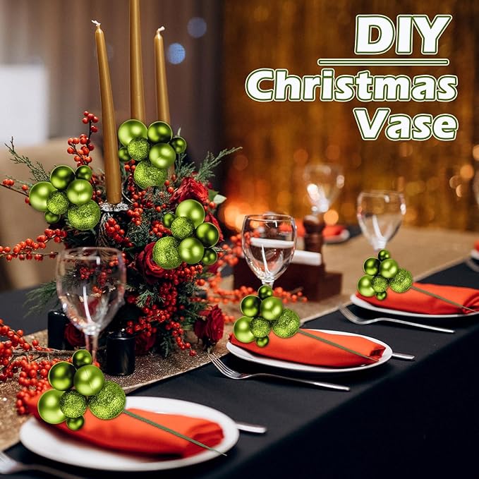 8 Pcs Fruit Green Christmas Tree Picks 7.87 Inch Christmas Balls Ornaments Xmas Hanging Peppermint Decorations for Xmas Tree Topper DIY Wreath Holiday Floral Vase Fillers Crafts Home Decor