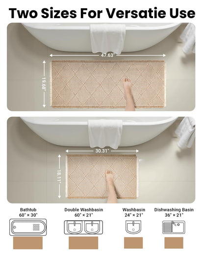 Furicher Waffle Bath Mat Set, Non Slip Bathroom Rugs Sets 2 Piece, Ultra Absorbent Long Bath Rug Runner for Bathroom Boho Chic Decor, Machine Washable Floor Mats, Brown & White, 20"×47" Plus 18"×30"