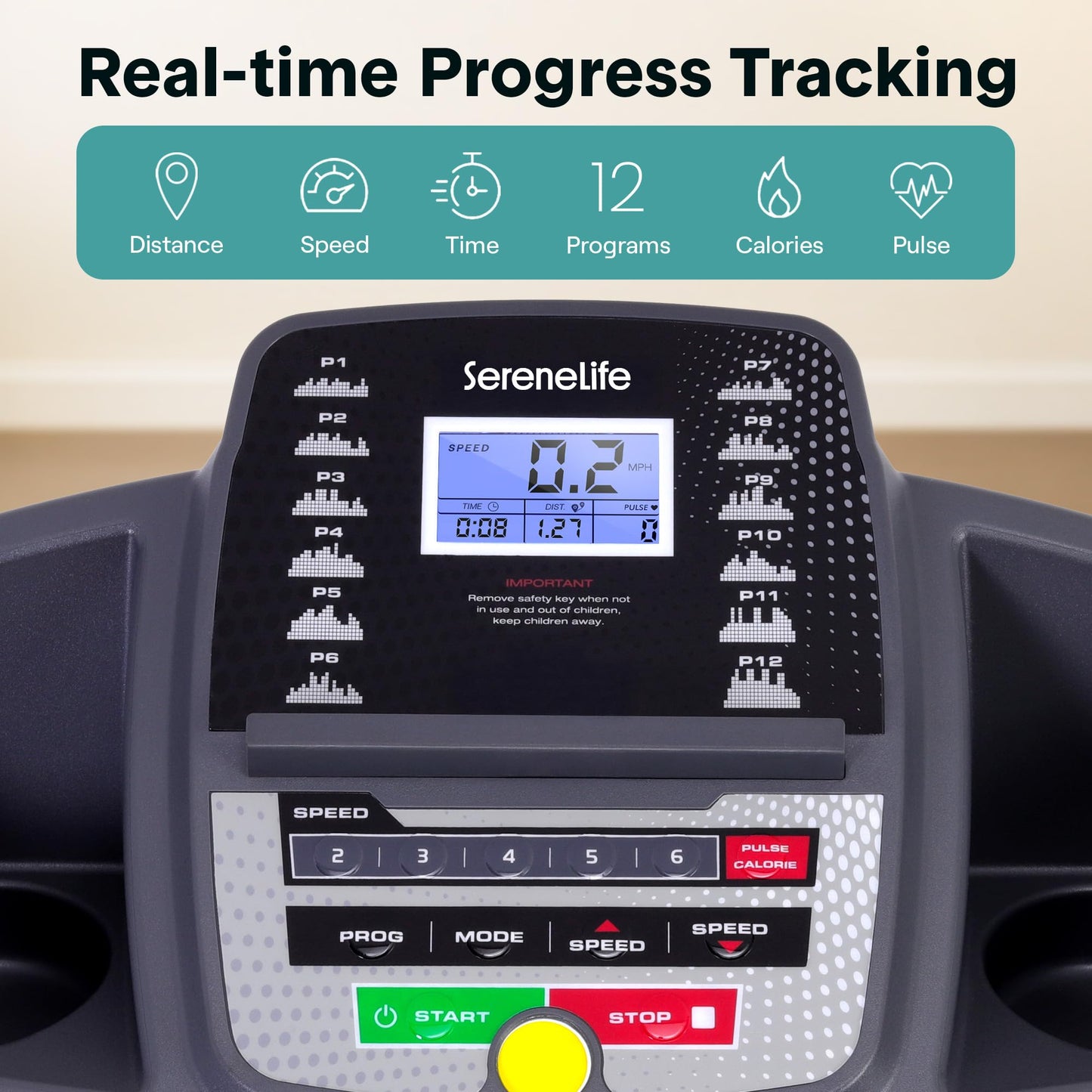 SereneLife - Electric Folding Treadmill Exercise Machine - Smart Compact Digital Workout Fitness Trainer w/ Bluetooth App Sync, Manual Incline Adjustment, For Walking, Running, Gym