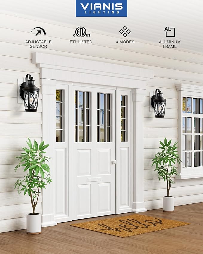 VIANIS Motion Sensor Outdoor Wall Lantern for Porch, Oil Rubbed Bronze Exterior Lighting Fixtures Wall Mount, 2-Pack Exterior Sconce Light with Tempered Seed Glass, Outdoor Garage Lights for Coach