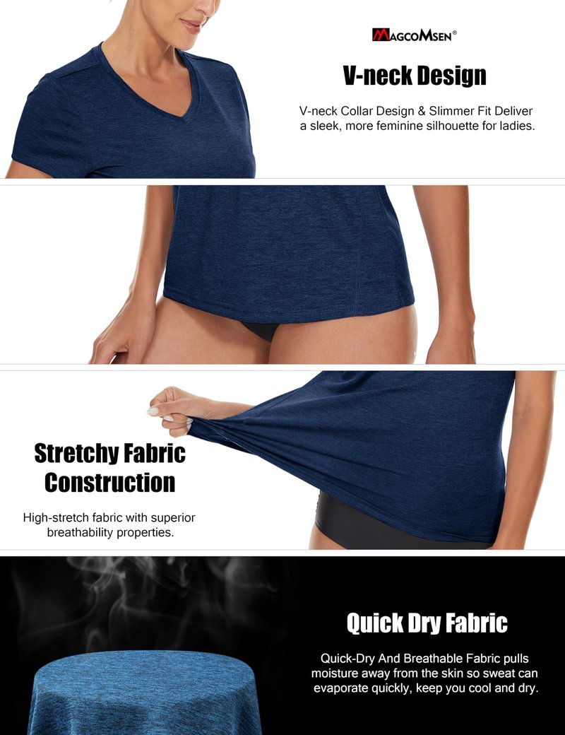 MAGCOMSEN 2 Pack Short Sleeve Workout Tops for Women V Neck Moisture Wicking Athletic Tee Fitted Gym Yoga T Shirts