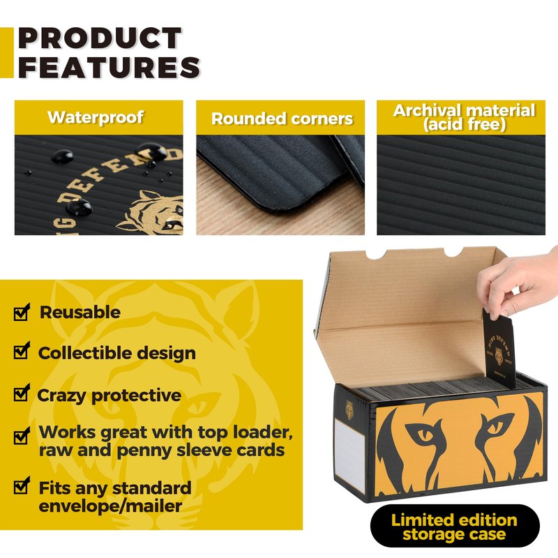 Ding Defend 110 Pack Trading Card Protectors - Hard Plastic Slab - Tiger Design - 3.5 x 4.5 Inches