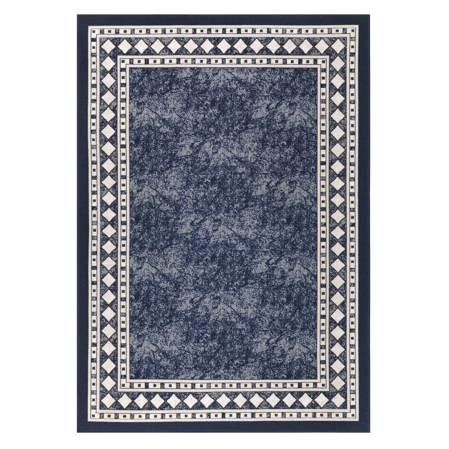 Antep Rugs Alfombras Modern Bordered 8x10 Non-Skid (Non-Slip) Low Profile Pile Rubber Backing Indoor Area Rugs (Navy Blue, 7'10" x 10')
