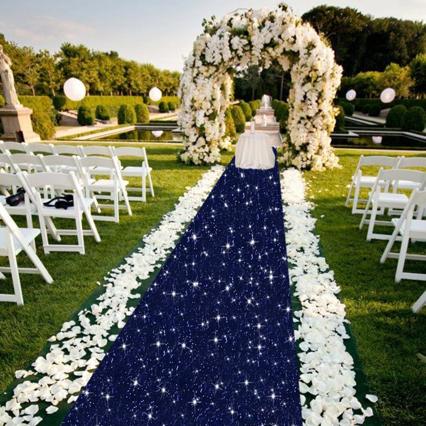 ROMANKAS Glitter Aisle Runner for Wedding Ceremony Navy Blue Aisle Runner 4ftx20ft Event Carpet Aisle Runners Sequin Aisles Runner Shimmer Carpet Runners for Party Baby Shower Bridal Reception Decor