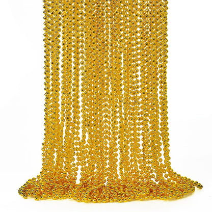 Gold Bead Necklace, 24PCS Christmas Bead Necklaces Stuff, 33" Mardi Gras Xmas Beaded Necklace Costume, Festival Parade Throw Accessories for Wedding Birthday Pirate Party Baby Shower Supplies Decor