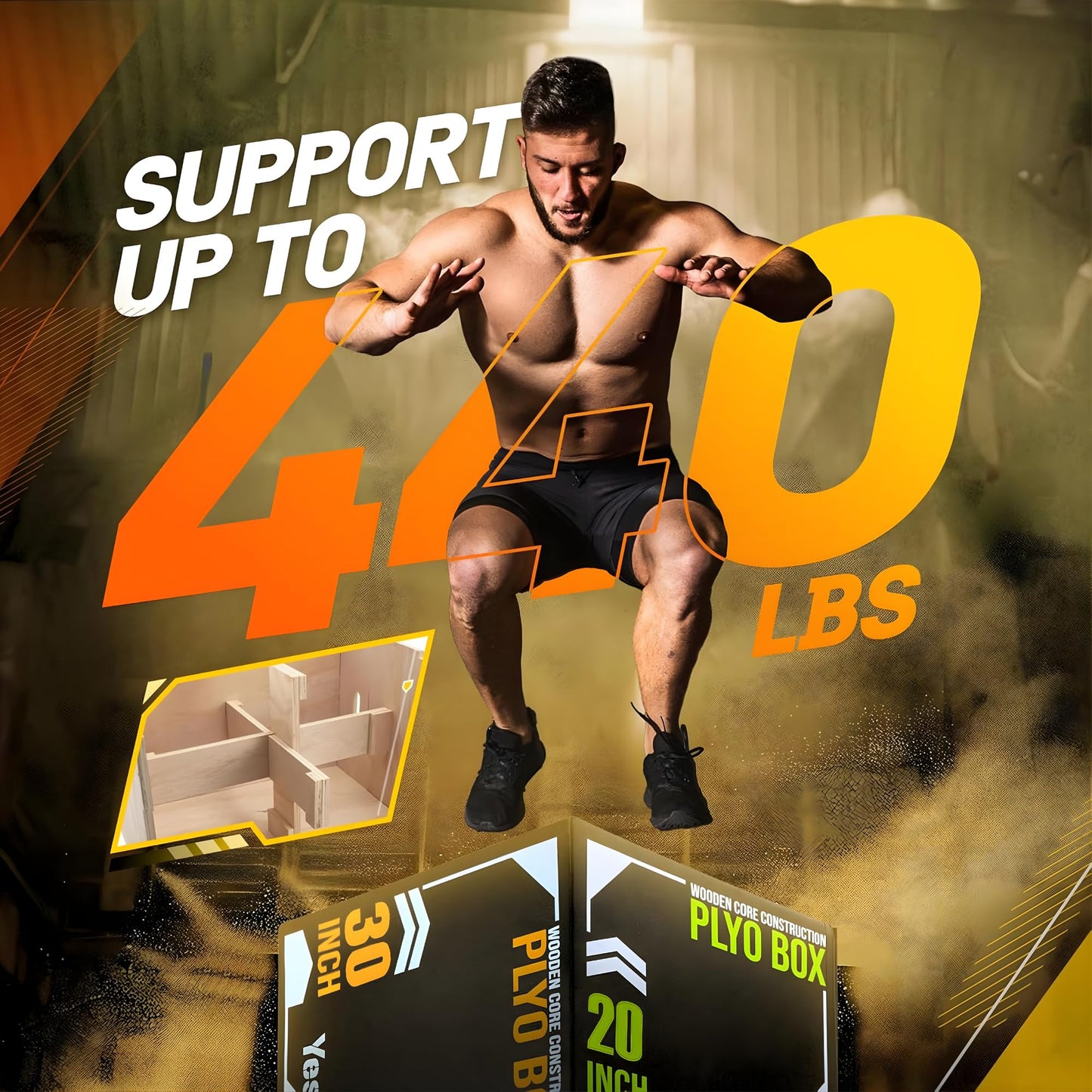 Yes4All 3-in-1 Soft-Padded Plyo Box With Wooden Core, Non-Slip Multi-Use Cushioned Plyometric Jump Box with Vinyl Cover for Jumping, Conditioning, Strength Training - 16x14x12 Inches