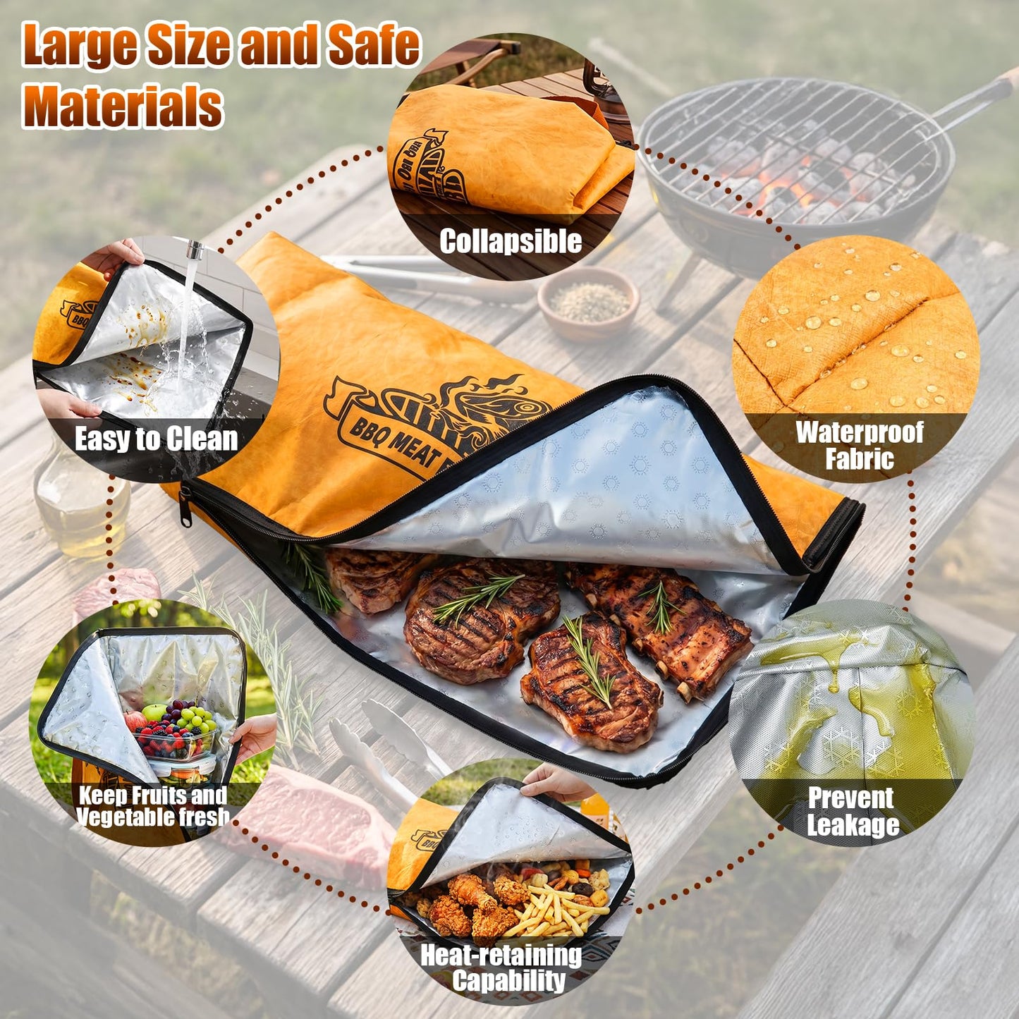 BBQ Blanket for Resting Meat, 24 x 15” Large Meat Resting Bag for Brisket Pork Shoulder Turkey, Insulated BBQ Grilling & Smoking Blanket Party Camping Picnic Essentials for Men Barbecue Lovers Gifts