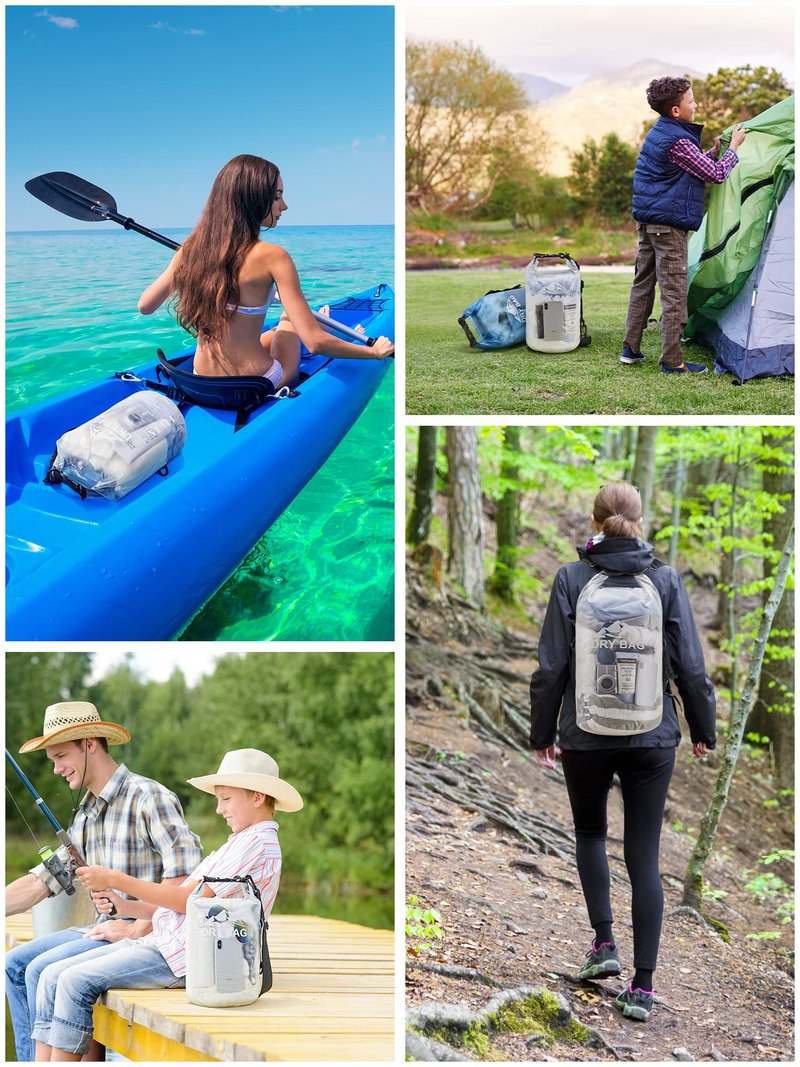 HEETA Dry Bag Waterproof for Women Men, Roll Top Lightweight Dry Storage Bag Backpack with Phone Case for Travel Swimming Boating Kayaking Paddle Board Camping Beach Accessories (White, 10L)