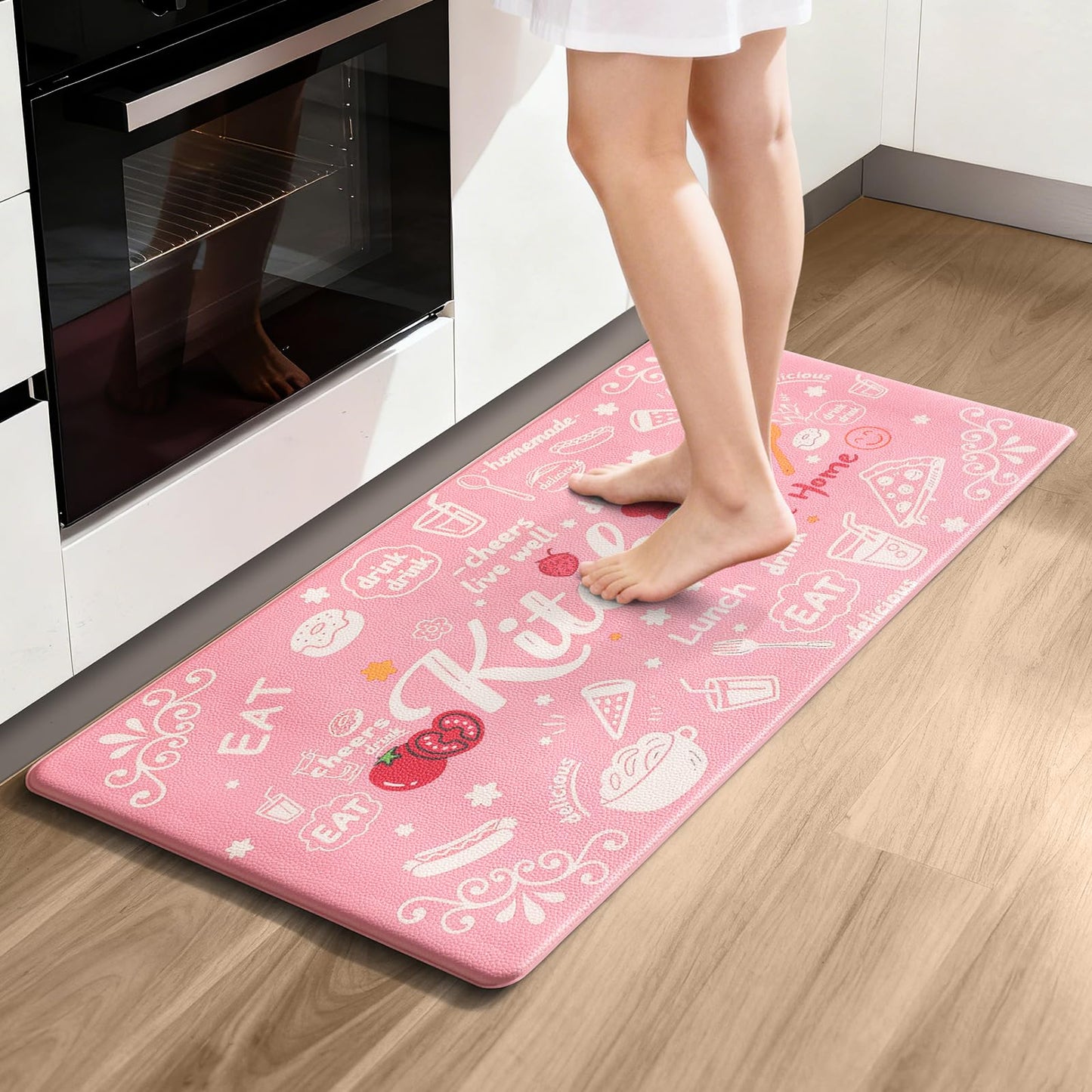 JSVSLTD Kitchen Rugs 17"x30" Cushioned Anti-Fatigue Rugs with Rubber Backing, Thick Comfort Floor Mats for Kitchen, Entryway, Laundry Room, Hallway, Pink