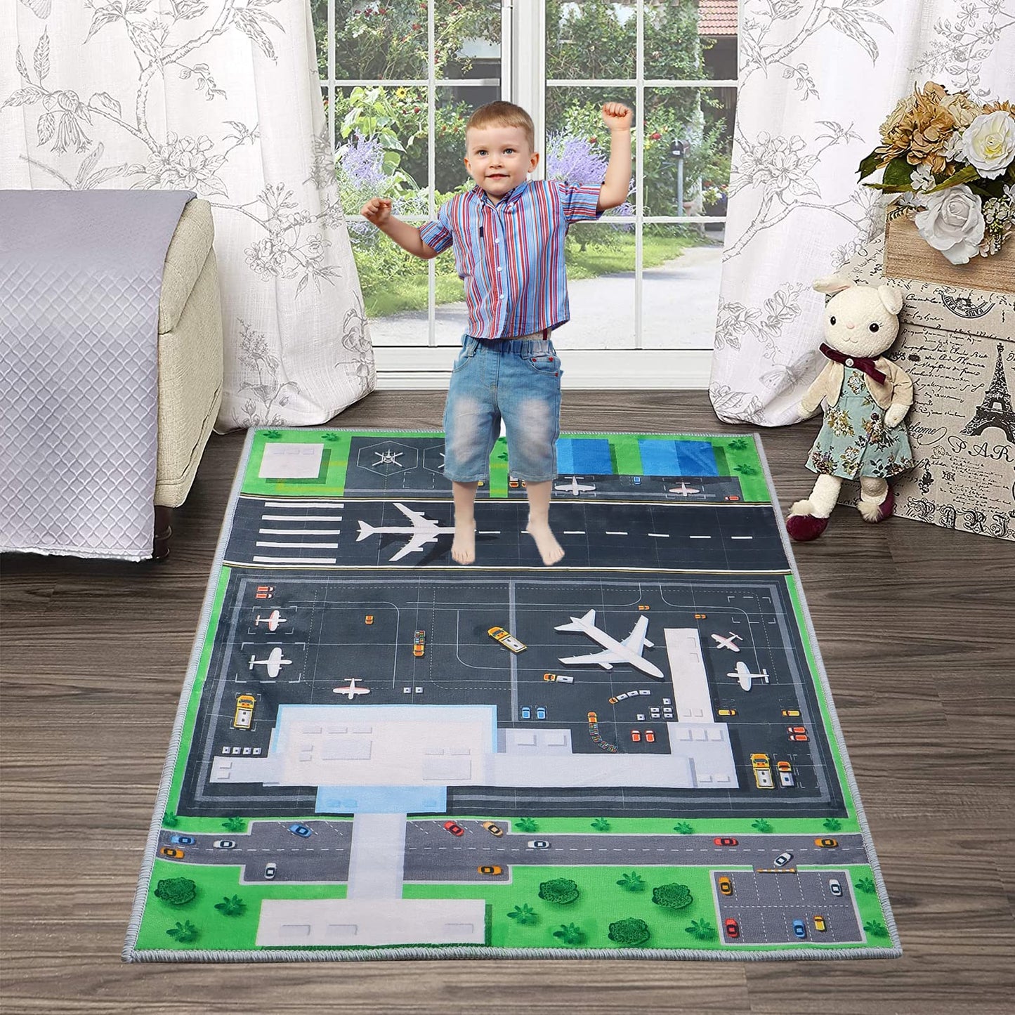 47''/63'' Kids Bedroom Carpet Kids Rug for Playroom, Creative Airport Fun Rug, Soft Kid Play Mat，Cute Kid Room Carpet，The for Children