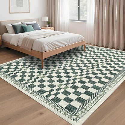 GarveeHome 5x7 Washable Rug for Living Room Contemporary Sage Green Geometric Floor Carpets Low Pile Non-Slip Nursery Room Carpet High Traffic Modern Abstract Checkered Area Rug for Bedroom