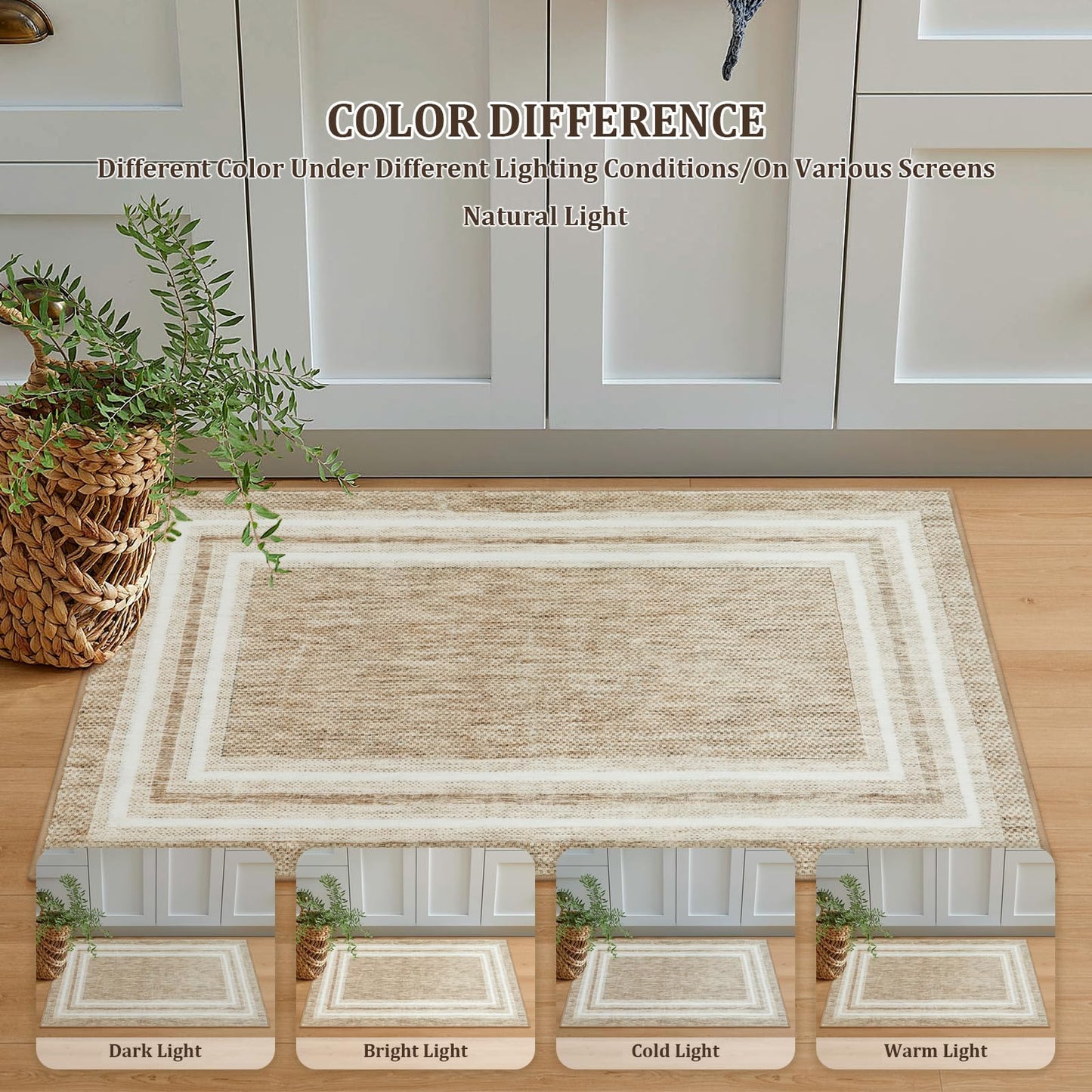 OJIA Modern Bordered Washable Rug 3'x5', Printed Non Slip Rug for Living Room Soft Bedroom Entry Mat Non-Shedding Accent Carpet Indoor Door Mat Small Carpet for Entryway Kitchen Bathroom Office