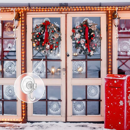 VIS'V Wreath Hanger, Large Suction Cup Wreath Hooks, Heavy Duty, 22 LB Capacity, Removable and Reusable, Clear, 6 Pcs