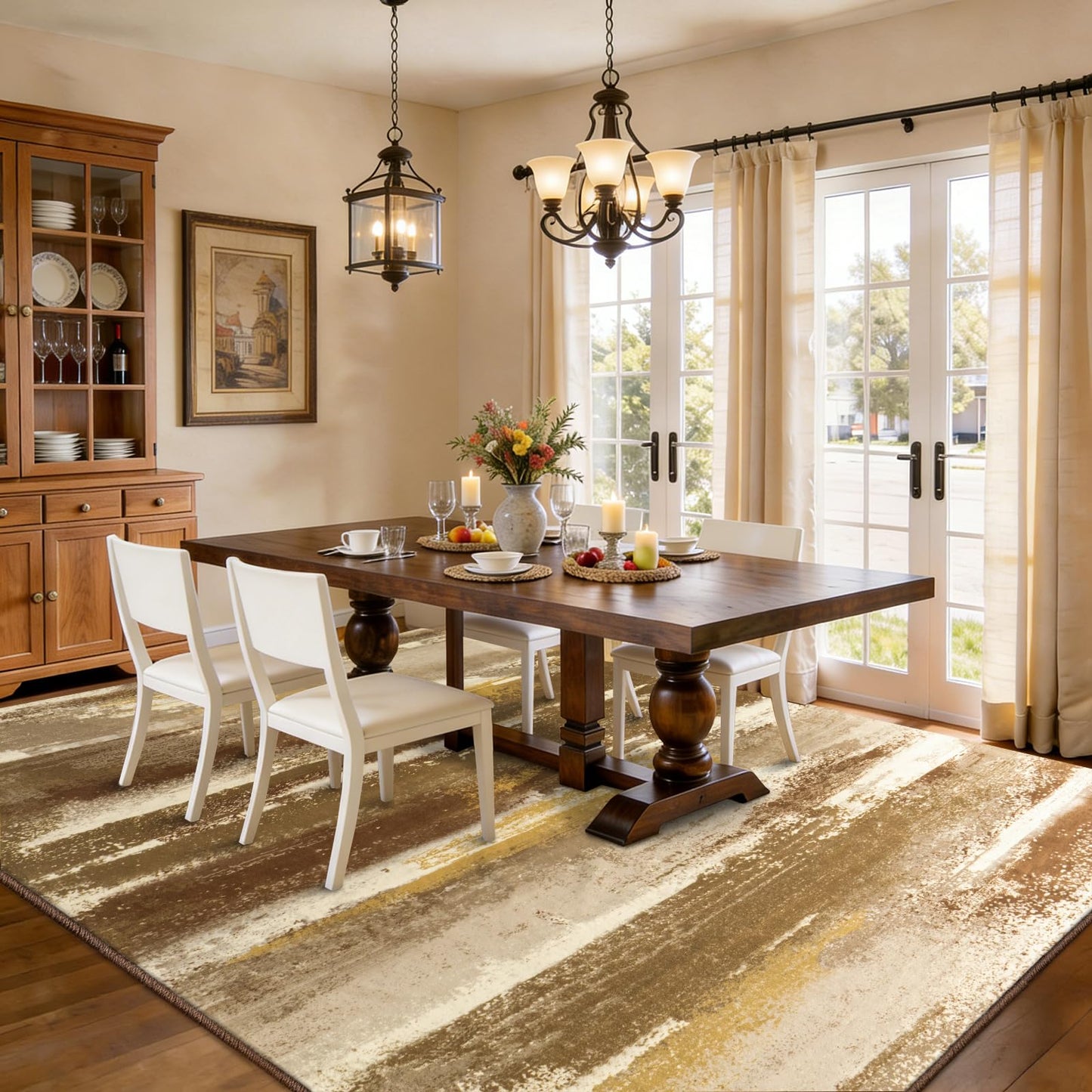 plumlik Area Rugs for Living Room, 6x9 Brown Modern Abstract Rugs for Bedroom, Large Washable Boho Rug with Non-Slip Rubber Backing for Dining Room Dorm Classroom Farmhouse Kids Playroom