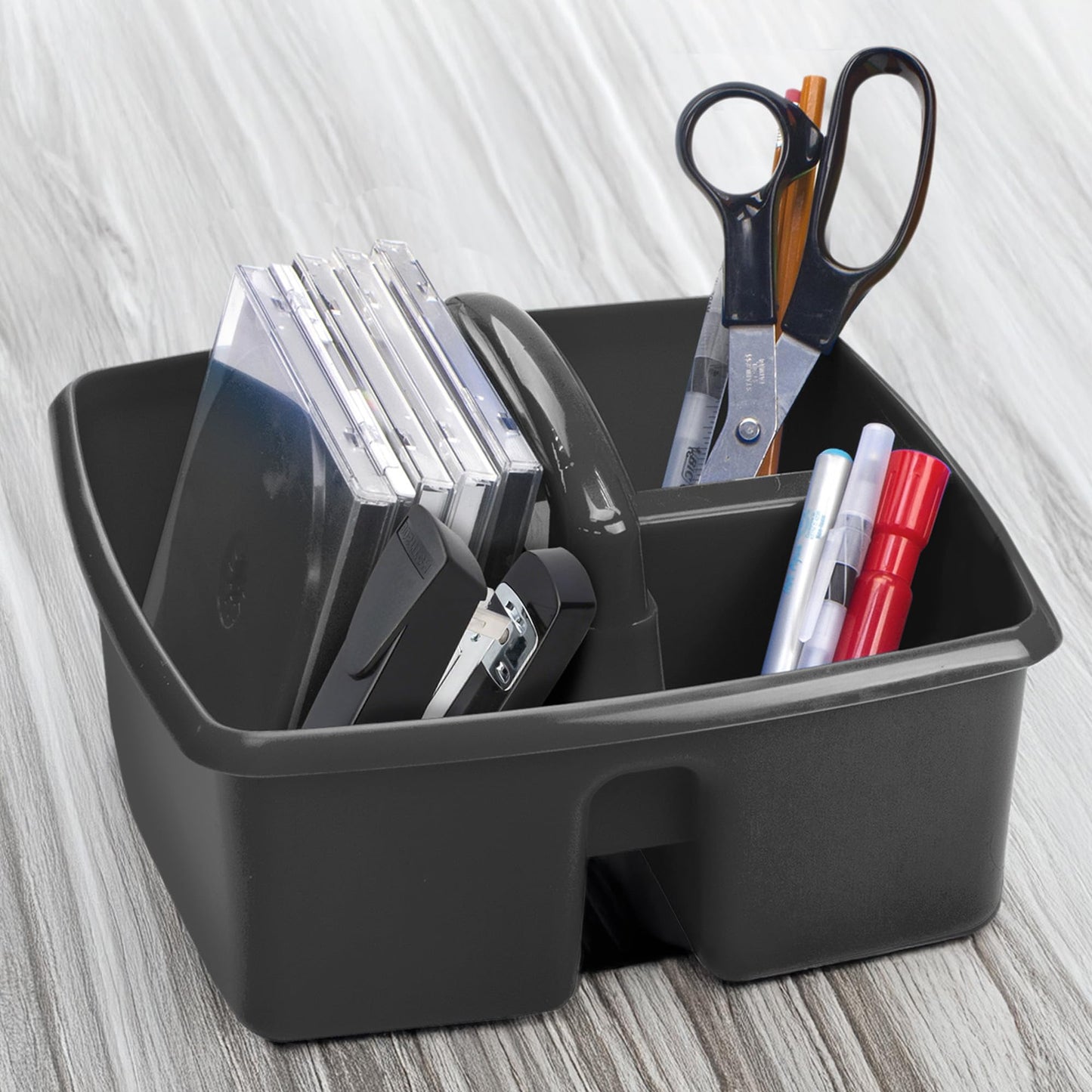 Storex 3-Compartment Small Cleaning Caddy – Multipurpose Supply Organizer with Handle, Black, 6-Pack (00972A06C)
