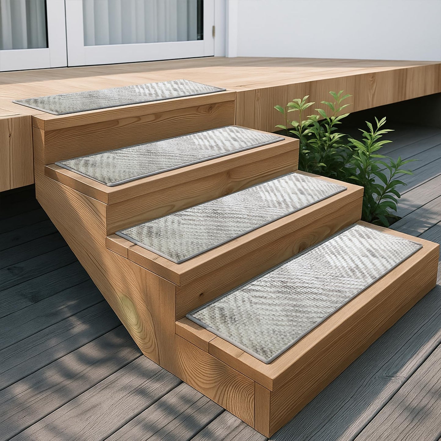 Muddy Mat® Pack of 8 - Soft Chenille Stair Treads Non-Slip Reusable, Super Absorbent Stair Treads for Wooden Steps, Tile & Marble Floor, Easy to Install & Machine Washable - Grid 30'' x 7''