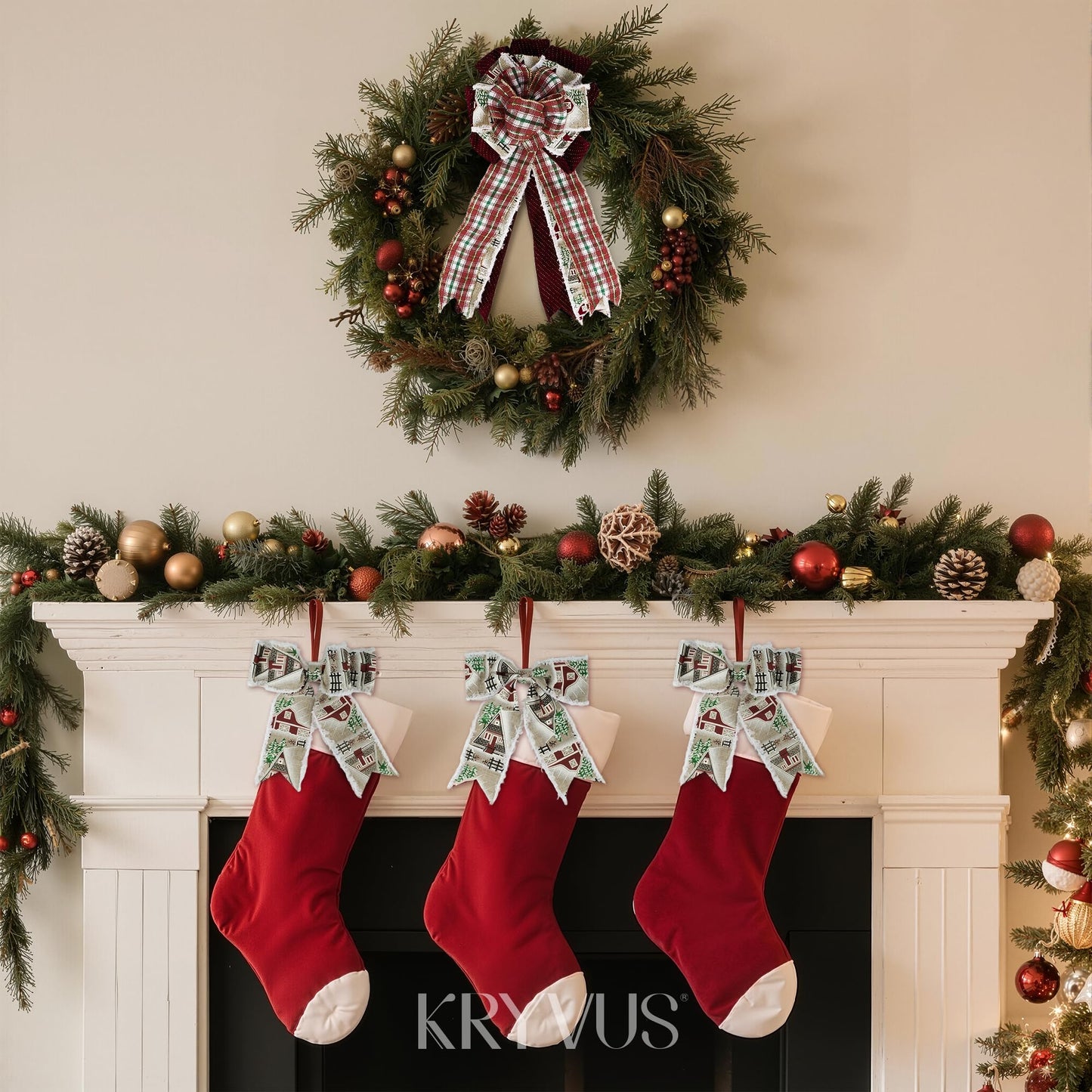 Kryvus Christmas Wired Ribbon, 2.5 Inch X 10 Yards, Natural Linen Christmas Ribbon with Snowy Edge for Wreaths, Gift Wrapping, Xms Tree Decorations & Holiday (Farmhouse)