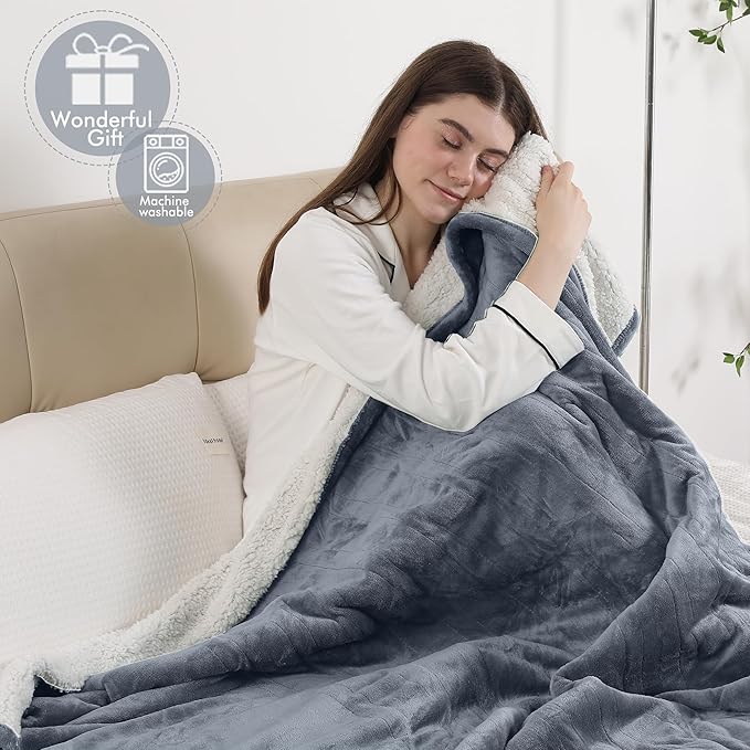 Heated Blanket Full Size, Soft Cozy Flannel Sherpa Electric Blanket with 6 Heating Levels & 1-10 Hours Auto Off, Overheat Protection, Machine Washable Plush Heating Blanket 72" x 84", Gray