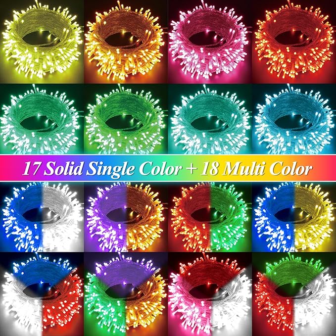 LitHome Color Changing Christmas String Lights, 35 Colors 66Ft 200 LED Christmas Lights Outdoor with Remote, Connectable Plug in RGB String Light for Xmas Tree Indoor Outside Party Holiday Decoration