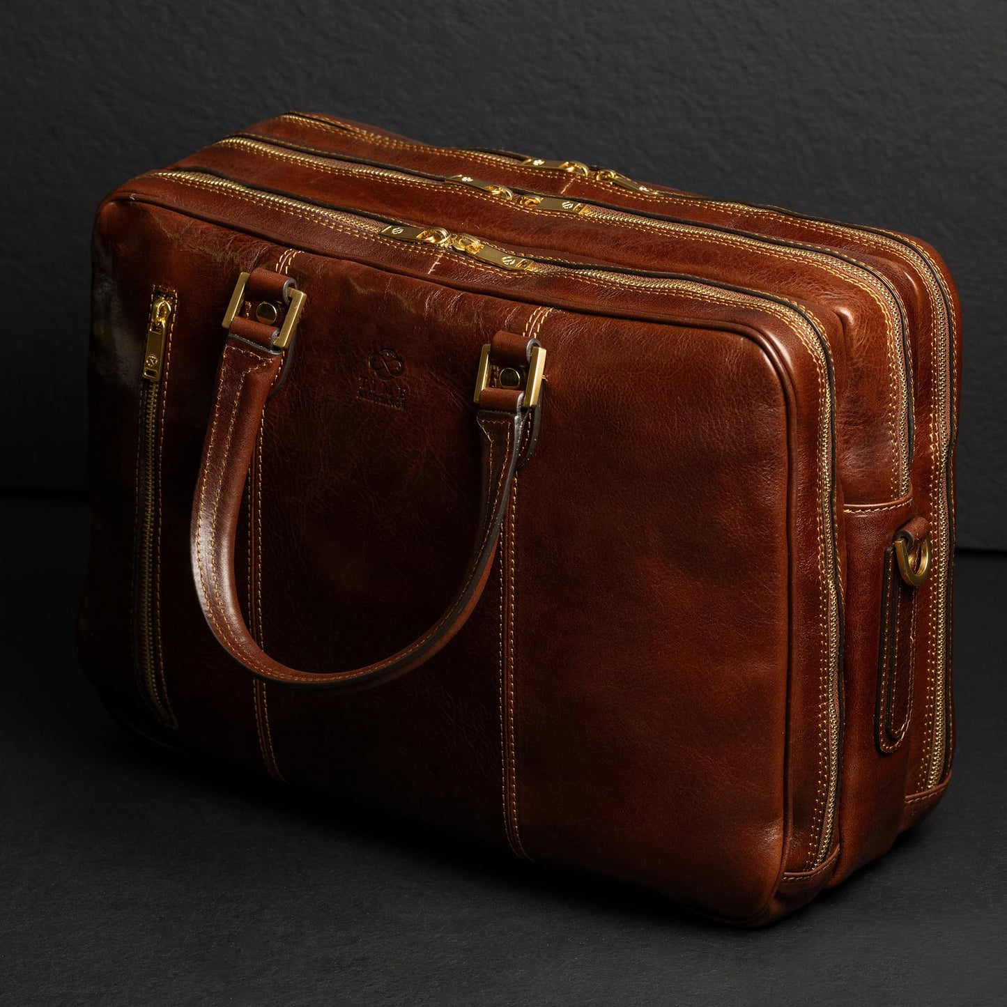 Time Resistance Leather Laptop Briefcase - Full Grain Leather Computer Bag for Men and Women (Brown)