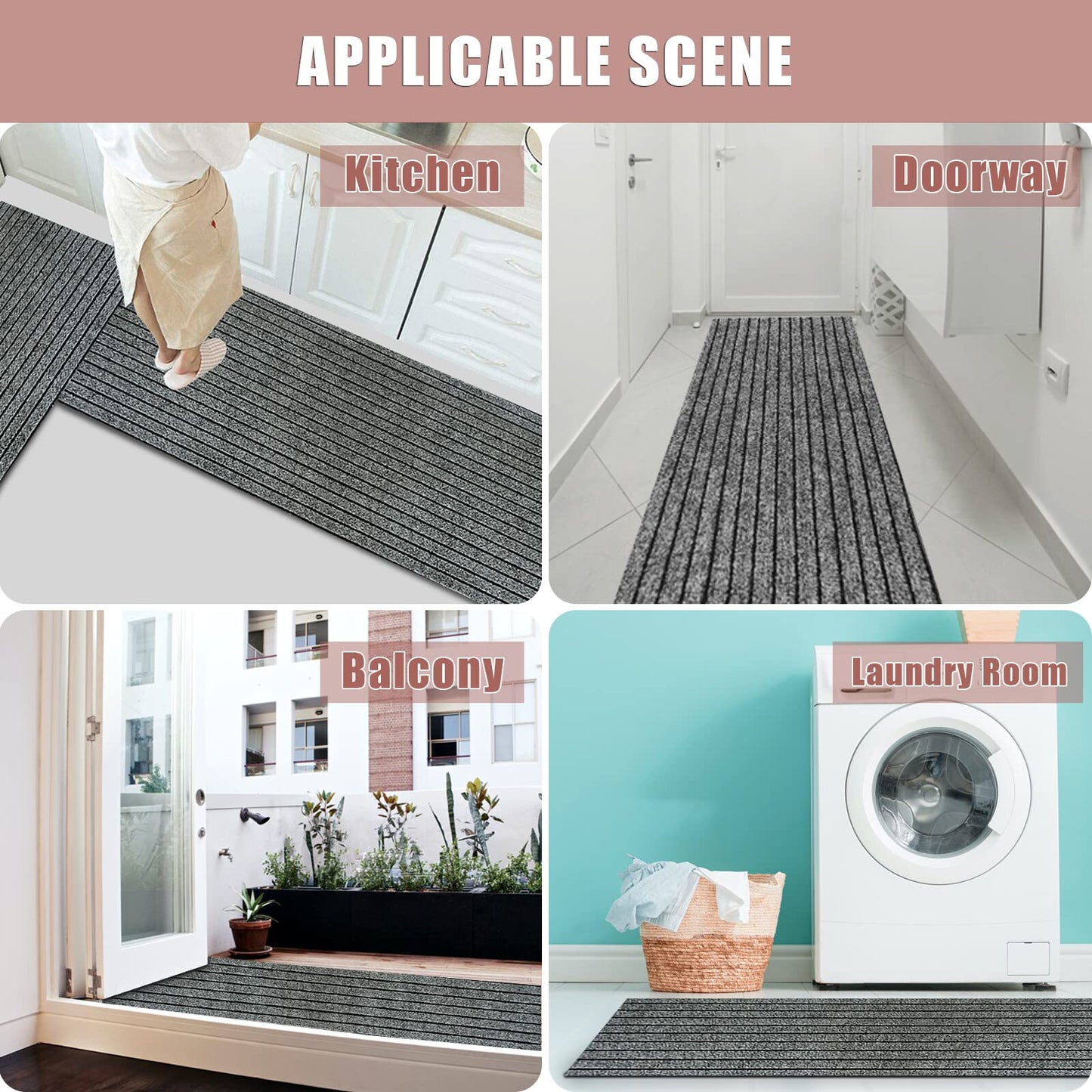 Runner Rug 2 ft x 6 ft Indoor/Outdoor Low Profile, Hallway, Kitchen, Patio, Deck Area, RV, Entryway, Garage, with Non-Slip Rubber Backing, Gray with Black Stripe, Custom