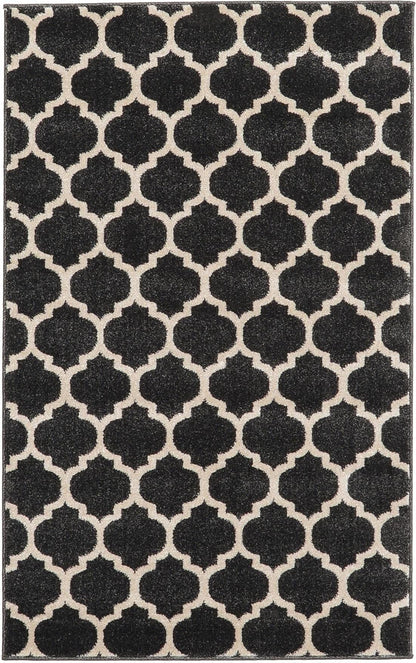 Rugs.com Lattice Collection Rug – 3' x 5' Black Medium Rug Perfect for Entryways, Kitchens, Breakfast Nooks, Accent Pieces