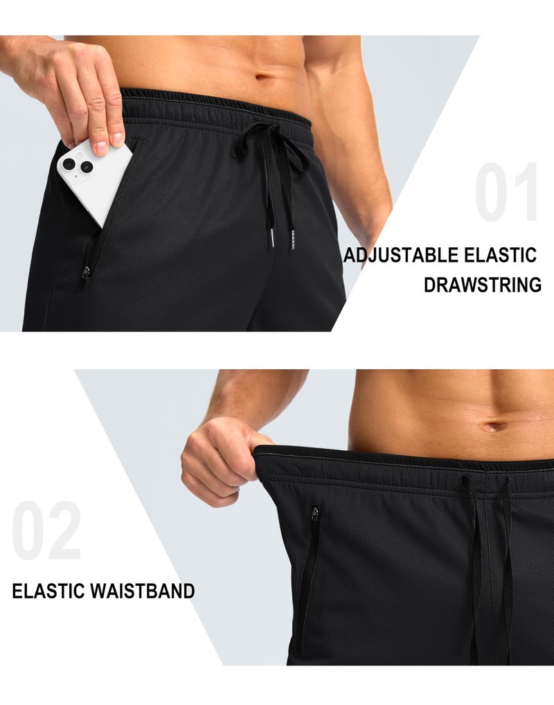 G Gradual Men's Gym Shorts wtih Zipper Pocket 9" Athletic Basketball Mesh Shorts for Men Workout Quick Dry Lightiweight(Black,L)