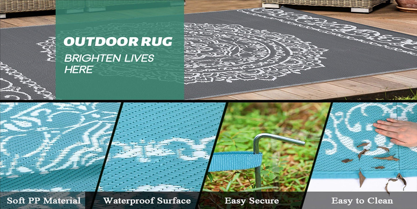 Rustic Stone Rock 5x7 Outdoor Patio Rug for Balcony Deck Garden Camping Pool RV Floor Carpets 3D Visual Illusion Home Deco Machine Washable Non Slip Waterproof Lightweight Low Pile Outside Rugs