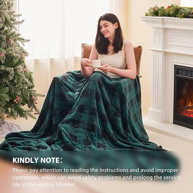 Homemate Electric Blanket Heated Throw - 50“x60“ Ultra Soft Cozy Flannel Heating Blanket with 10 Fast Heat Levels 8 Hours Auto Off Over-Heated Protection ETL Certification Keep Warm in Home Office