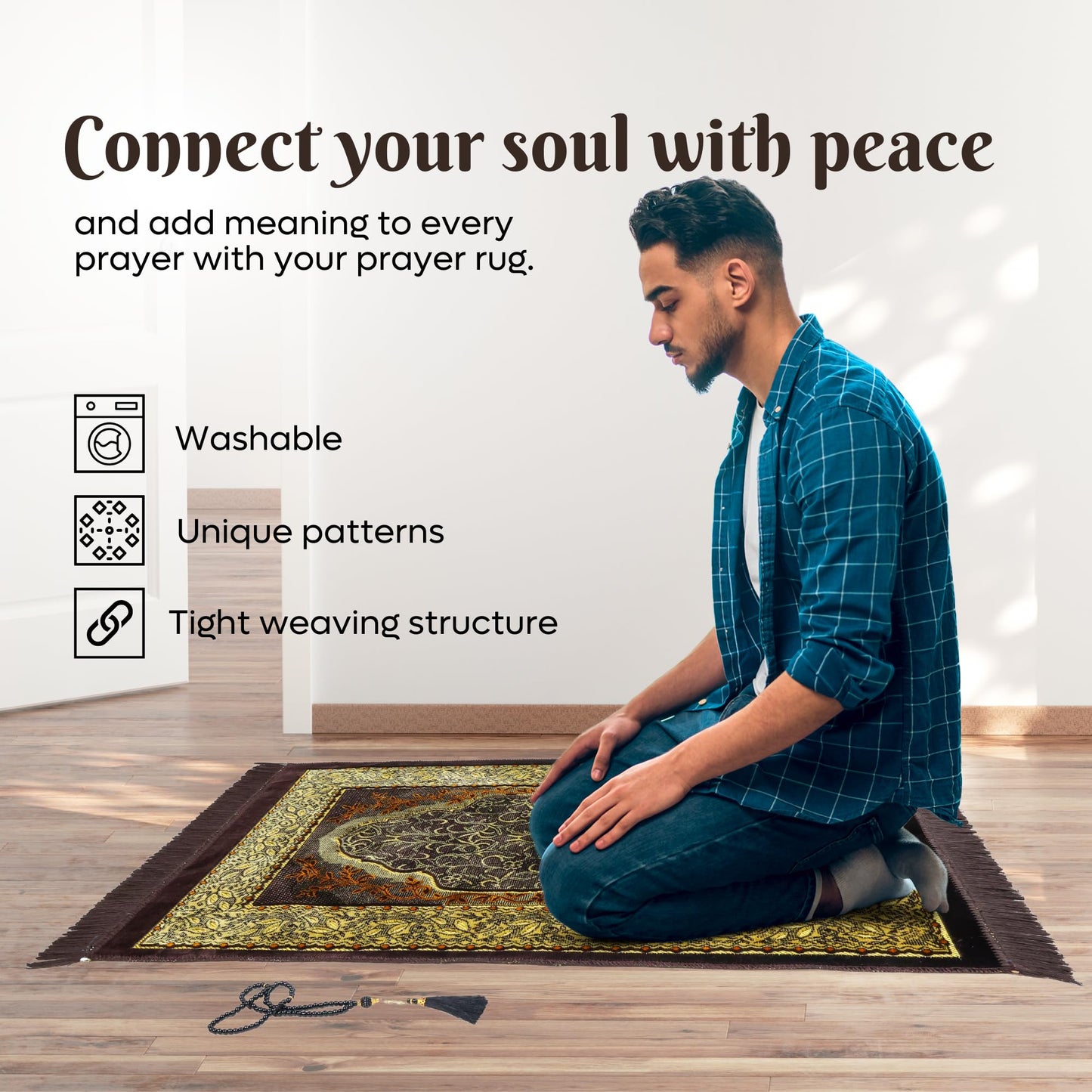 FIRASET Muslim Prayer Rug, Soft Plush Thin Islamic Prayer Mat, Janamaz, Sajada, Praying Carpet, Islamic Gift, Foldable Portable Turkish Prayer Mat for Men&Women, Lightweight Travel Prayer Rug, 26"x43"