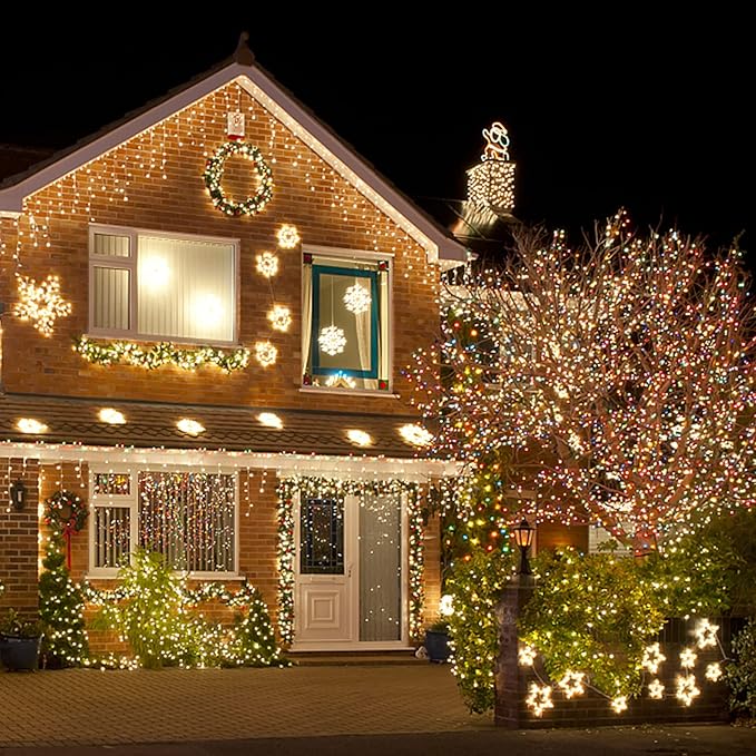 XTF2015 Christmas Outdoor Indoor Lights, 105ft 300 LED End to End Connected 9 Modes Timer Remote Christmas String Lights for Trees, Patio, Garden, Party, Wedding, Holiday (Warm White + Multicolor)