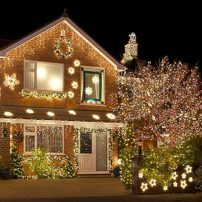 XTF2015 Christmas Outdoor Indoor Lights, 105ft 300 LED End to End Connected 9 Modes Timer Remote Christmas String Lights for Trees, Patio, Garden, Party, Wedding, Holiday (Warm White + Multicolor)