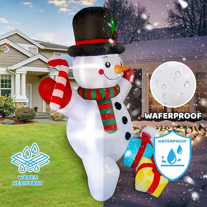 6FT Snowman Inflatable Present & Snowman Christmas Decorations with LED Lights Christmas Blow Up for Indoor Outdoor Yard Decoration