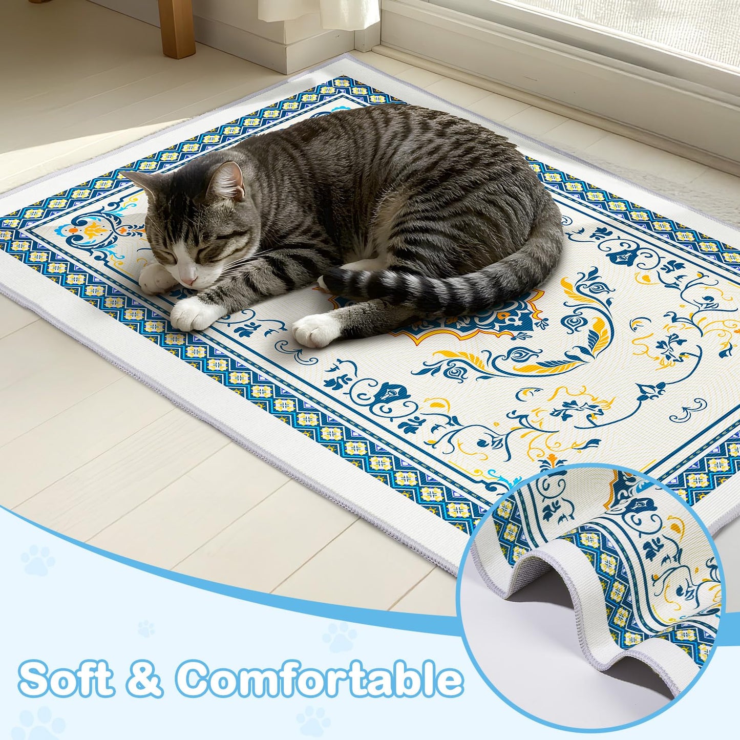Hedgeink Washable Cat Litter Mat 48"x36" 2Pack with Non-Slip Bottom Waterproof Litter Box Mat Easy to Clean Litter Trapping Mat for Kitty