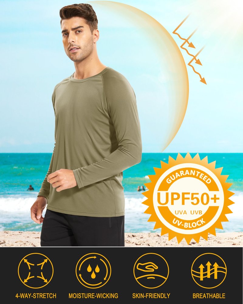 MAGCOMSEN Long Sleeve Shirts for Men Rashguard Shirts for Men Quick Dry Baselayer Shirt Surf Beach Shirts Dull Cyan,3XL