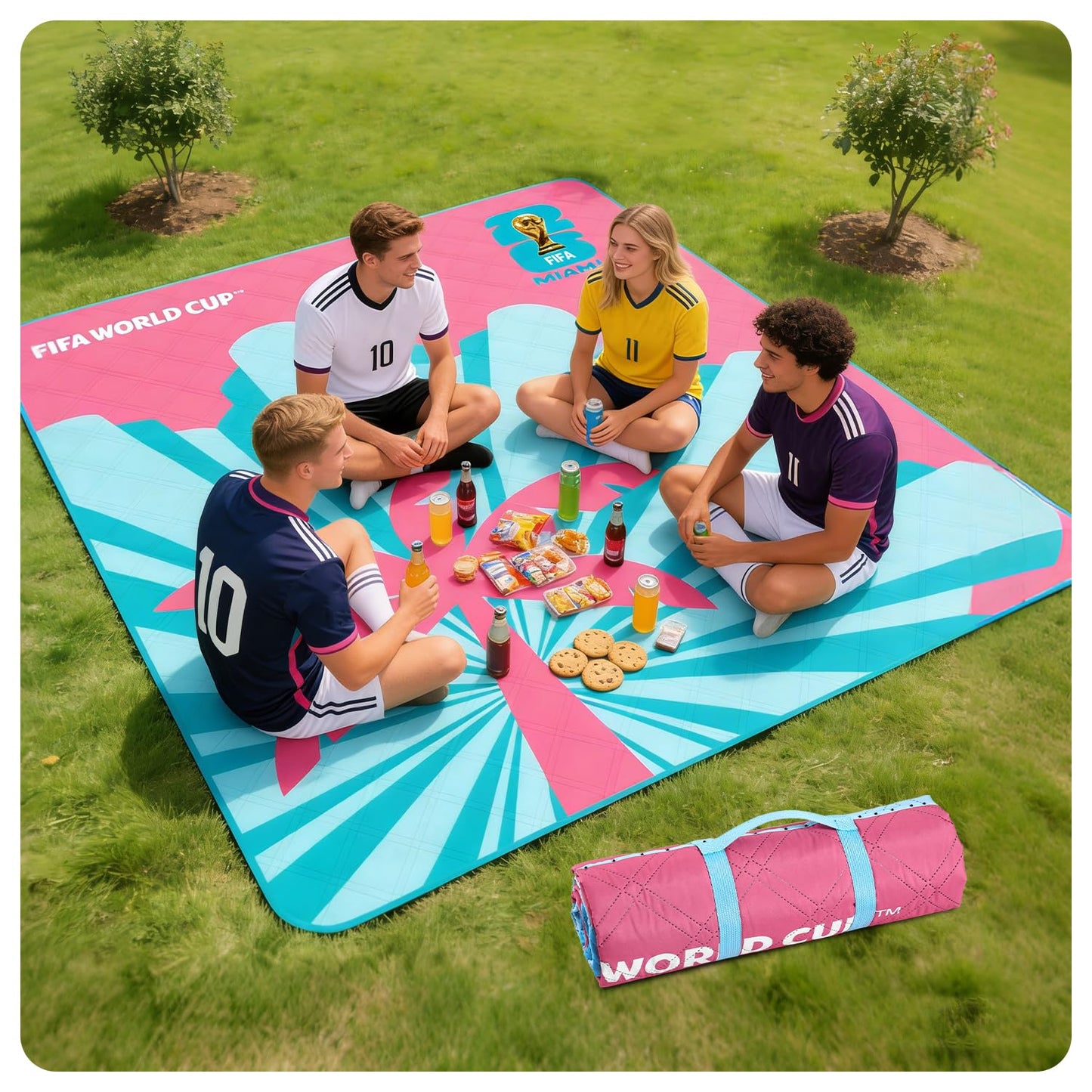 MESUCA FIFA World Cup 2026 Outdoor Trophy Picnic Blanket - Official FIFA World Cup 2026 Merchandise - 75"x80" Extra Large Waterproof Picnic Mat - Foldable Beach Blanket for Outdoor, Camping, Party