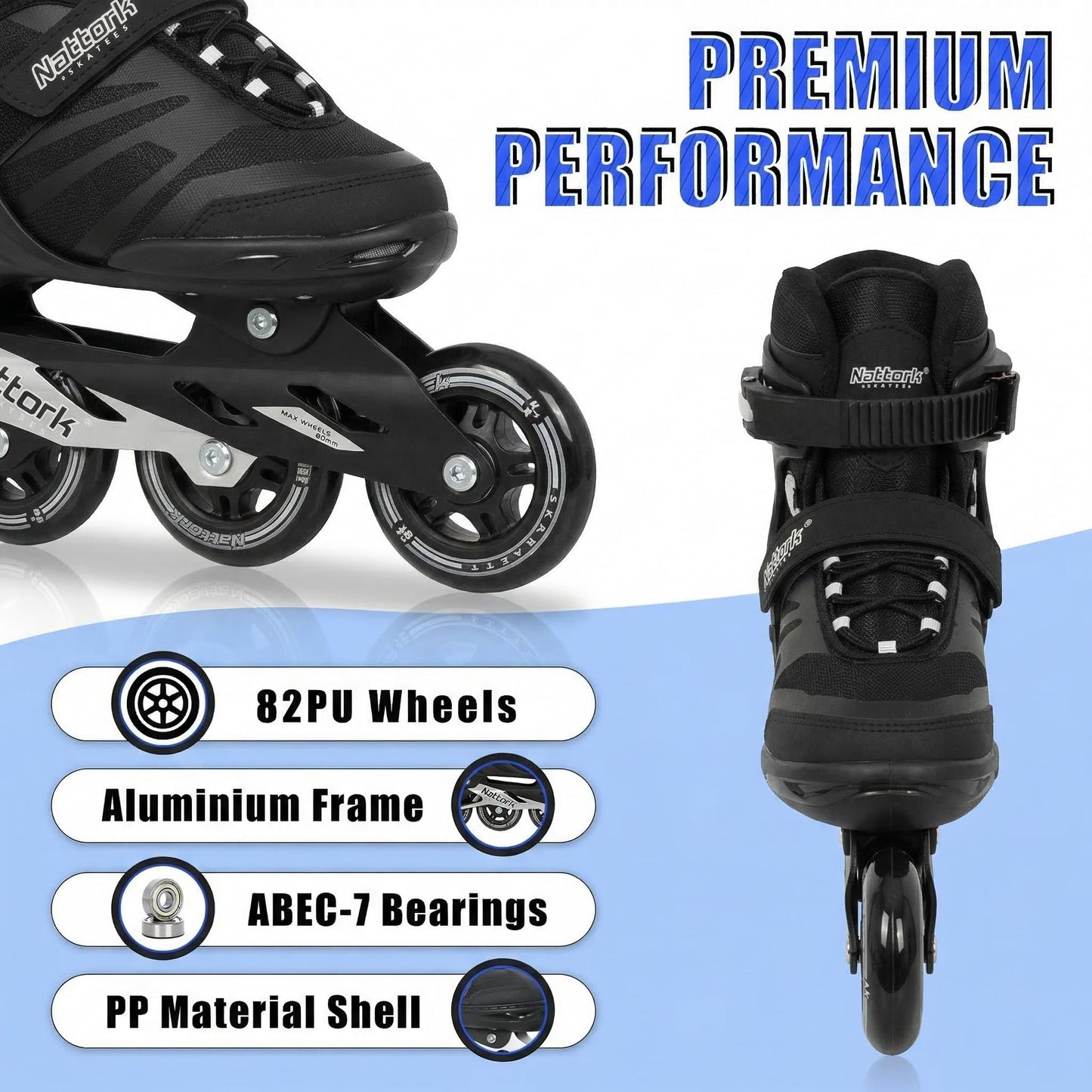 Nattork Adult Inline Skates for Men Women, Fitness Blades Roller with Aluminum Frame, PU Wheels and Breathable Mesh