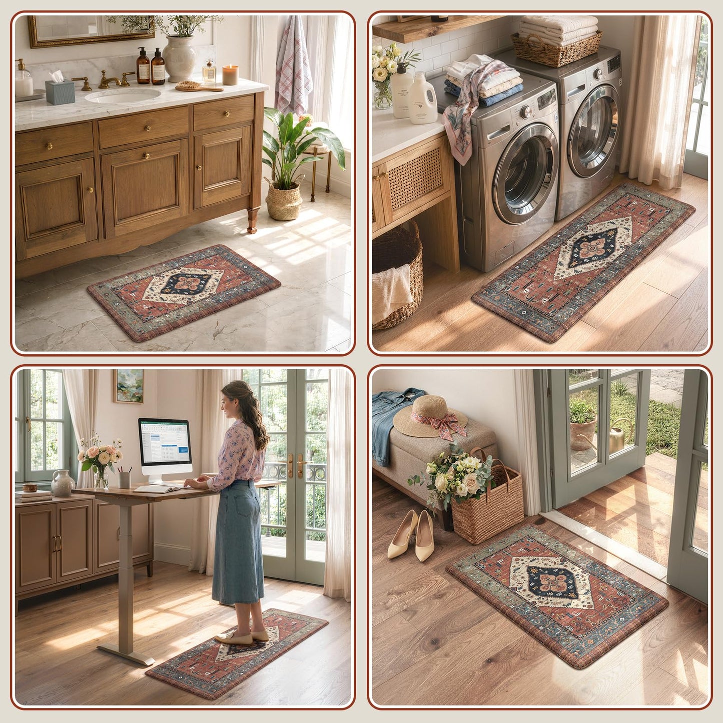 KIMODE Farmhouse Kitchen Mats, Anti Fatigue Kitchen Rugs Sets of 2, Non Slip Waterproof Kitchen Floor Mats, Ergonomic Cushioned Comfort Standing Mat, Red Laundry Room Rug for Office, Sink, Desk