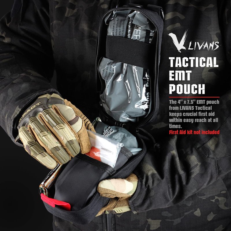 LIVANS Tactical MOLLE IFAK Medical Pouch, Rip-Away EMT First Aid Pouch Trauma Kit Everyday Carry Survival Bag Include Cross Patch((Pouch Only, First Aid Kits NOT Included)