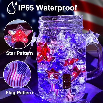 Aogist 4th of July Decorations String Lights with Remote an Timer, USB & Battery Dual-Power American Flag Lights for Memorial Day, Independence Day (2 Pack)