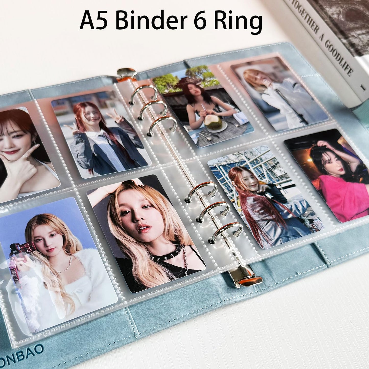 A5 Kpop Photocard Binder, 6 Ring Binder Collector’s Album with 240 Card Slots, PU Leather Cover for Organizing K-Pop, Trading Cards, Game Cards & Memorabilia (Blue)