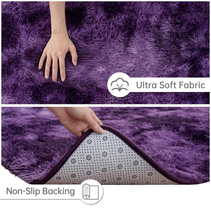 Goideal Fluffy Rug for Bedroom Living Room, 5x7 Purple Area Rugs, Faux Fur Shag Modern Carpet Ultra Soft Girls Boys Room Home Decor, Tie-Dyed